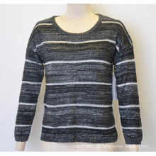 Frauen Rundhals gestreift Pullover Strickpullover